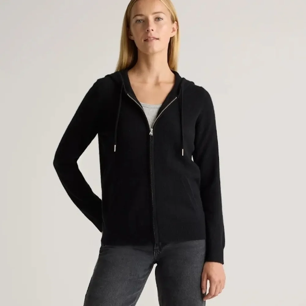 Quince Mongolian Cashmere Women's Black Zip-Up Hoodie - Picture 2 of 4